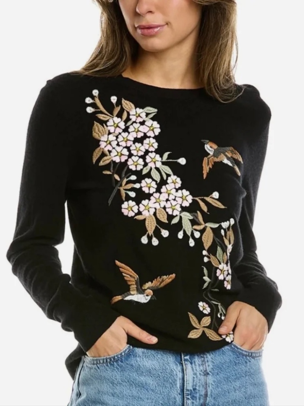 Ted Baker Floral Bird embroidered Cashmere blend Sweater NWOT